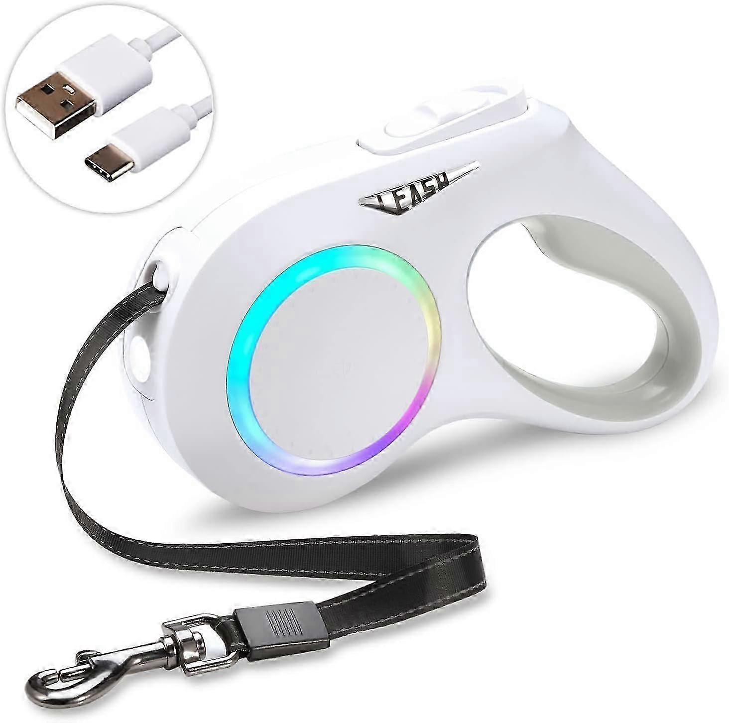 Retractable Dog Leash - 16 ft Retractable Leash with LED Light - Rechargeable, Tangle Free & Anti Slip Handle Walking Leash(White)