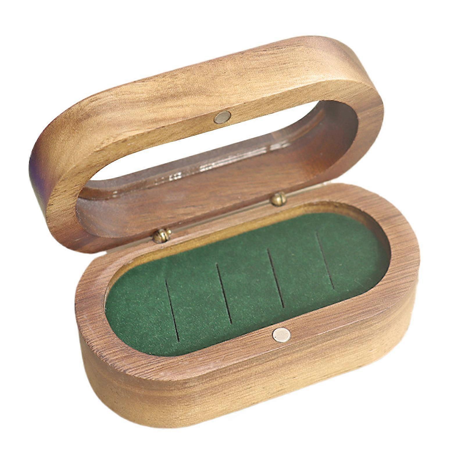 Elegant Rings Box With Four Slots Black Walnut Rings Display Case with Clear Viewing Pane for Jewelry Enthusiasts