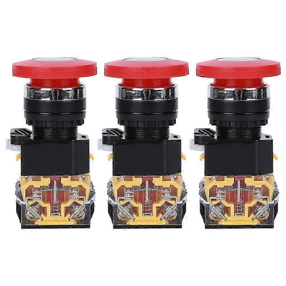 3PCs Emergency Stop Push Button On Off Industrial Accessory Engineering Plastic 440V 10A 22mm