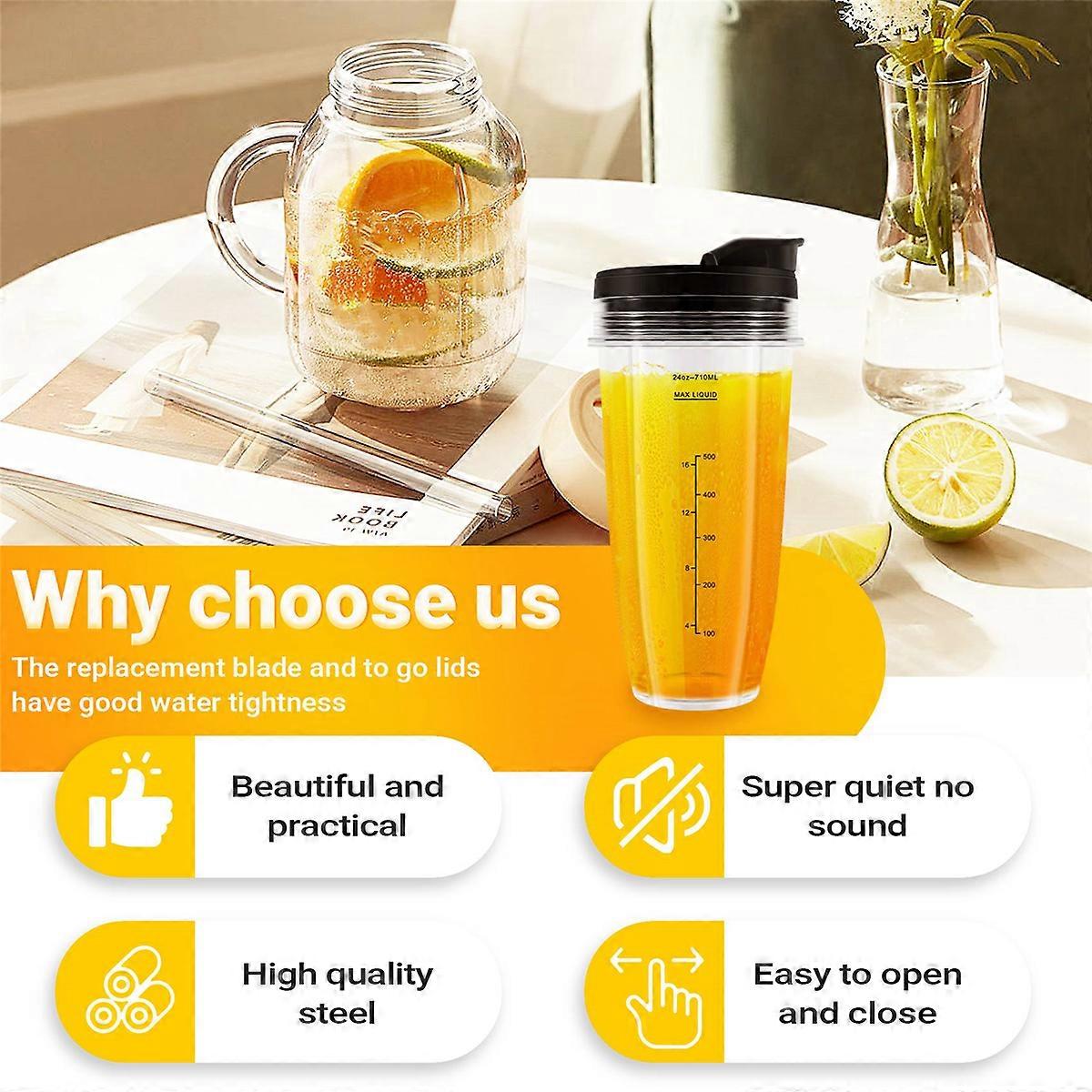 Blender Replacement Parts for , 2 24Oz Cups with To-Go Lids, 7 Fins Extractor Blade, for Auto IQ