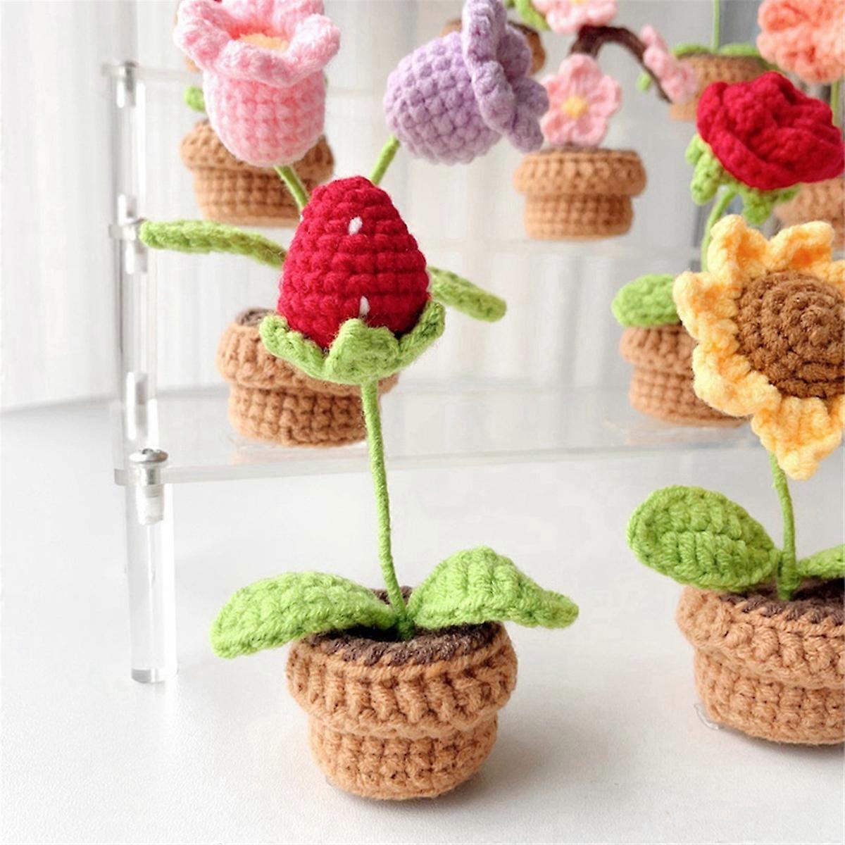 D Hand-Knitted Flowers Potted Crochet