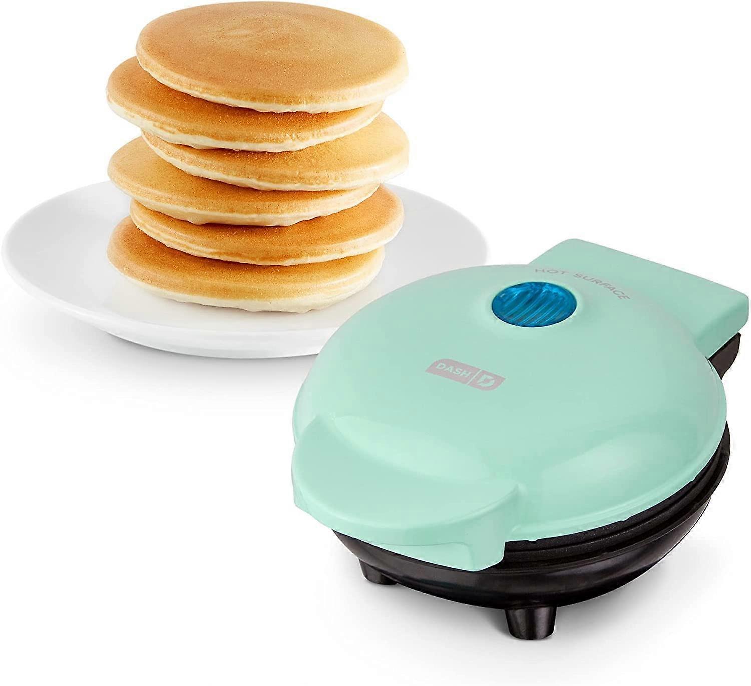 Mini Maker Electric Round Griddle 4 Inch for Pancakes, Eggs, Cookies with Indicator Light and Recipe Book - Aqua