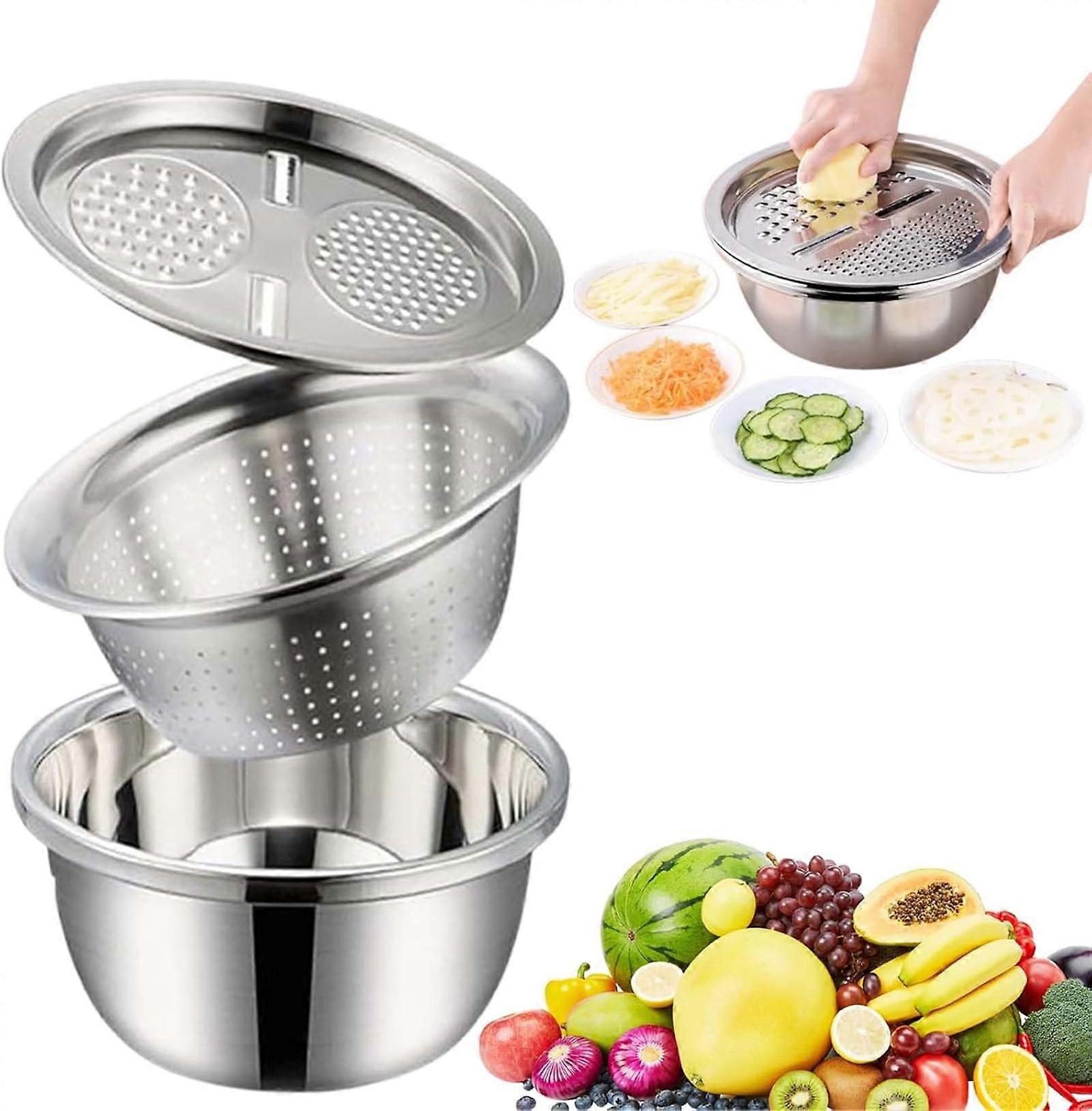 Multifunctional Stainless Steel Basin, 3-in-1 Stainless Steel Shredding & Drainage Chopping Basin with Drain