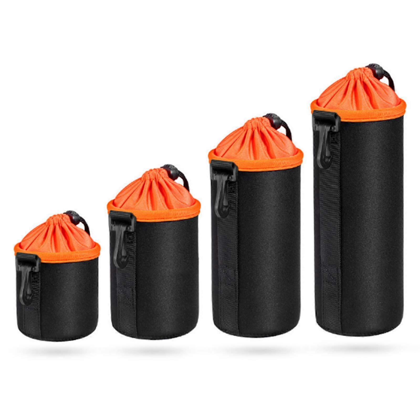 Lens Pouch Waterproof Protective Camera Lens Bag for SLR Lenses with Adjustable Drawstring and Rotating Clamp, Orange