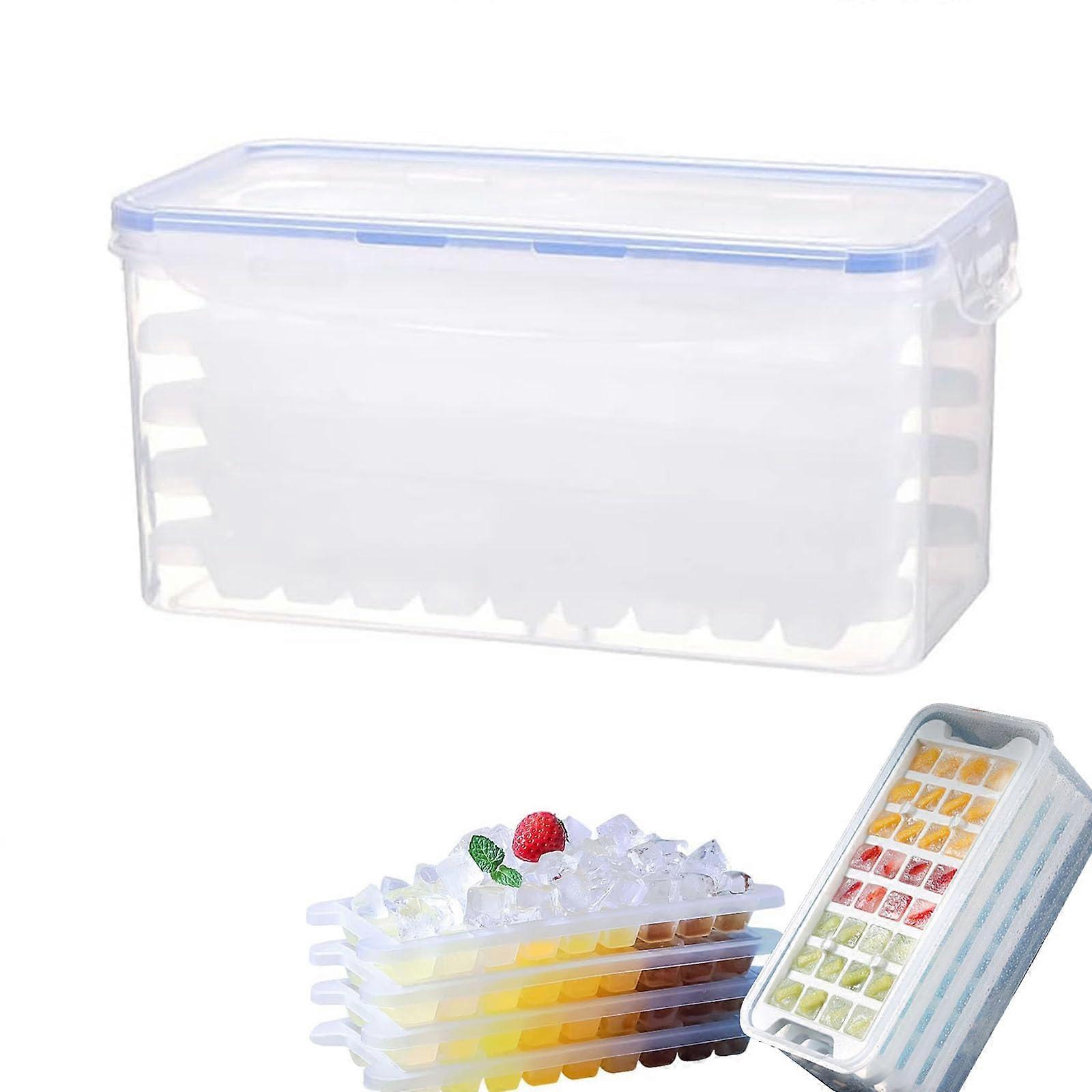 4-Tier Ice Cube Tray with Lid and Sealable Bin, BPA-Free, 128 Compartments, Easy-Release Soft Bottom, Stackable Freezer Organizer