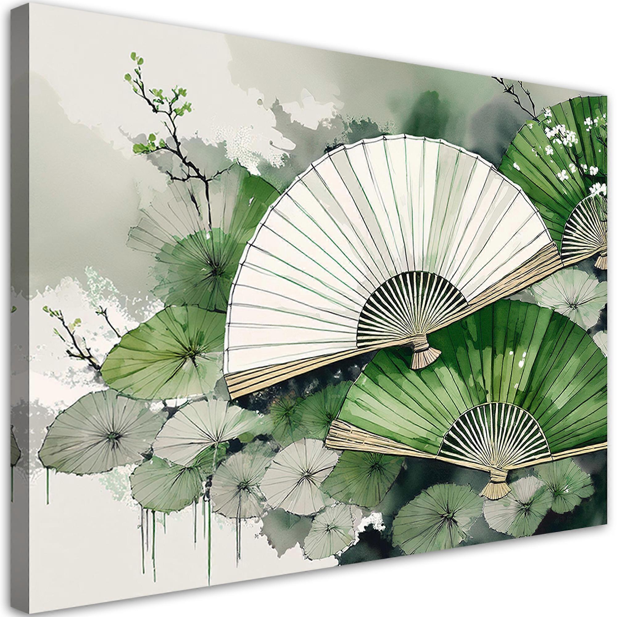 Impression sur toile, Vert Éventail japonais - 100x70