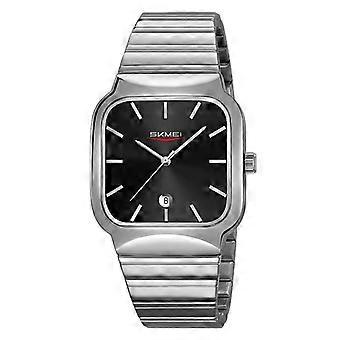 SKMEI 9361 Montre à quartz carré Boîtier argenté Cadran noir