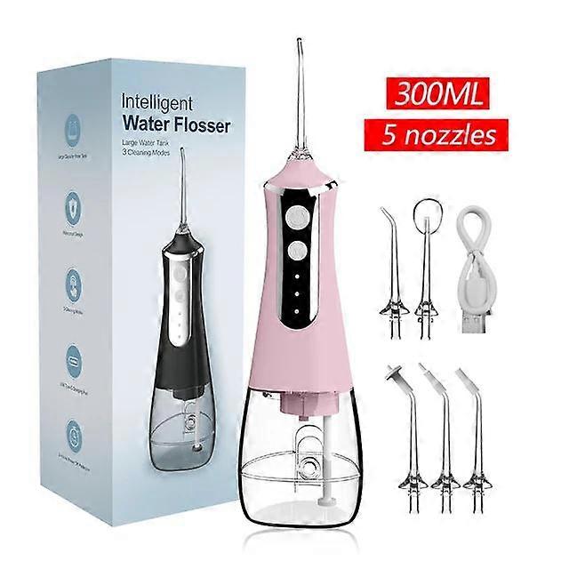 Tandheelkundige Orale Irrigator Water Flosser Draad Tanden Pick Mond Wasmachine 5 Nozzels 3 Modes USB Oplaadbare 300ml Tank