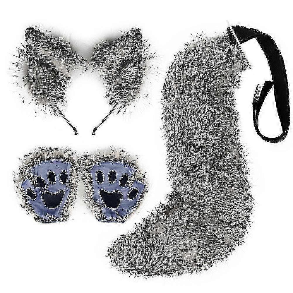 Costume de cosplay en fausse fourrure avec queue de renard et loup, masque en peluche, gants et pattes moelleuses pour Halloween et Noël
