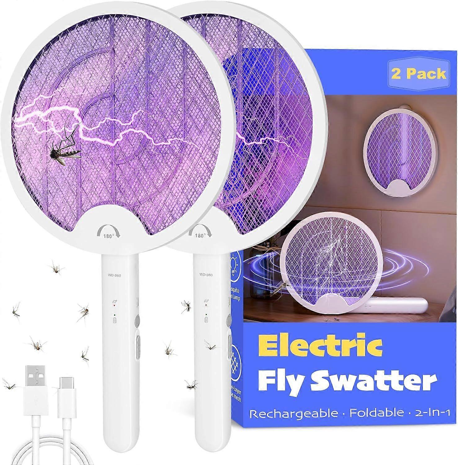 2025 Latest Model  2 Pack Electric Fly Swatter Racket, Portable 2 in 1 Bug Zapper Racket