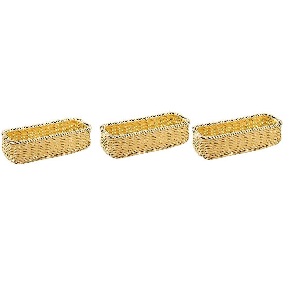 3 Pack Rattan Bread Basket,Rectangular Woven Basket,Service Basket for Storage Fruit,Vegetables,Kni