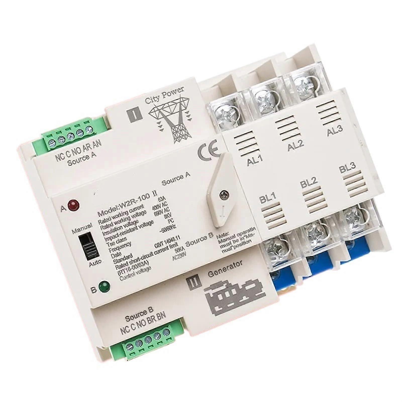 W2R ATS 3P Dual Power Automatic Transfer Switch Uninterrupted Power Controller 63A 100A 110V 220V 1Pcs (Size : 3P 100A 220V)
