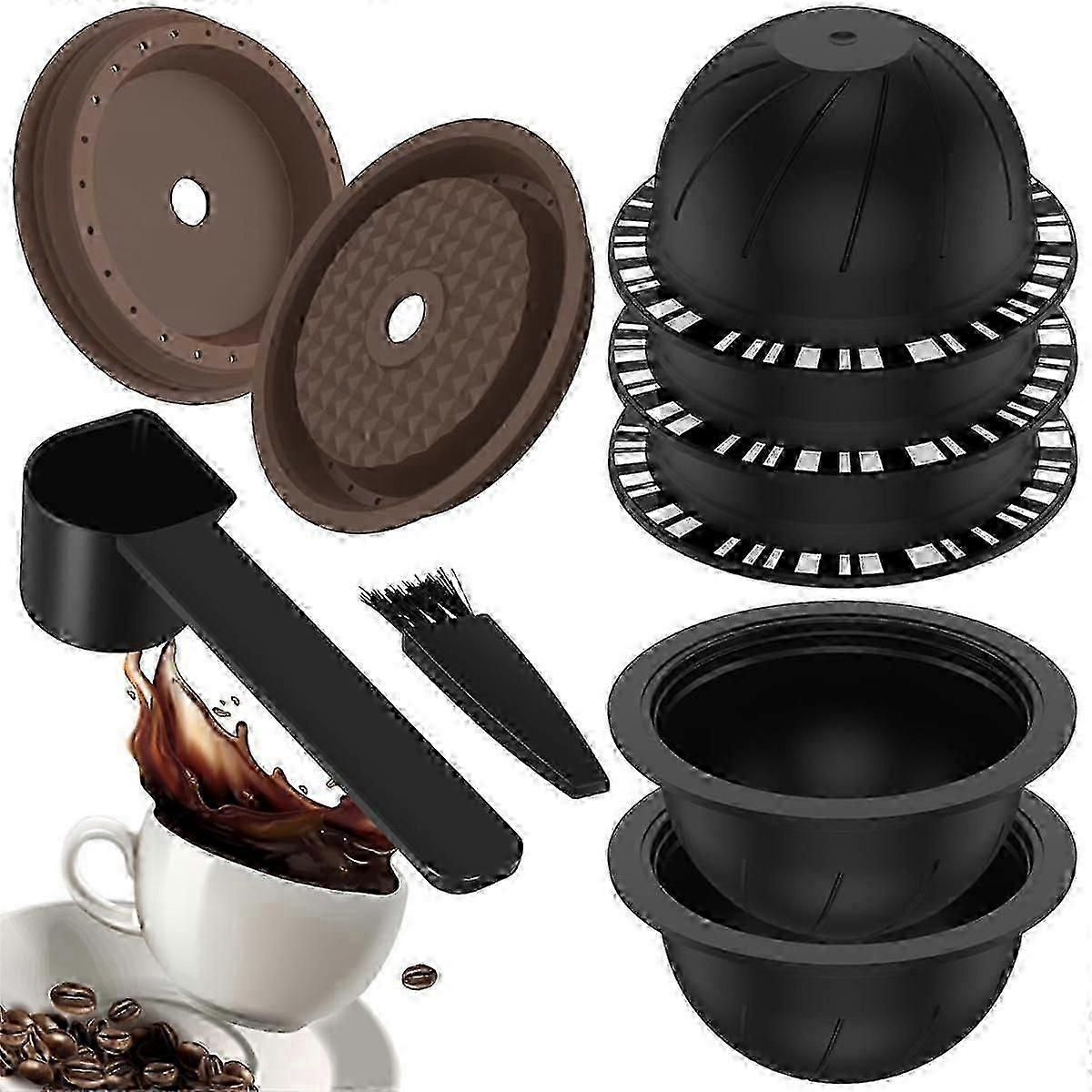 5pcs Reusable Vertuo Pods For Machine, Coffee Capsule With 2 Silicone Lids 1 Spoon And Brush, (230m