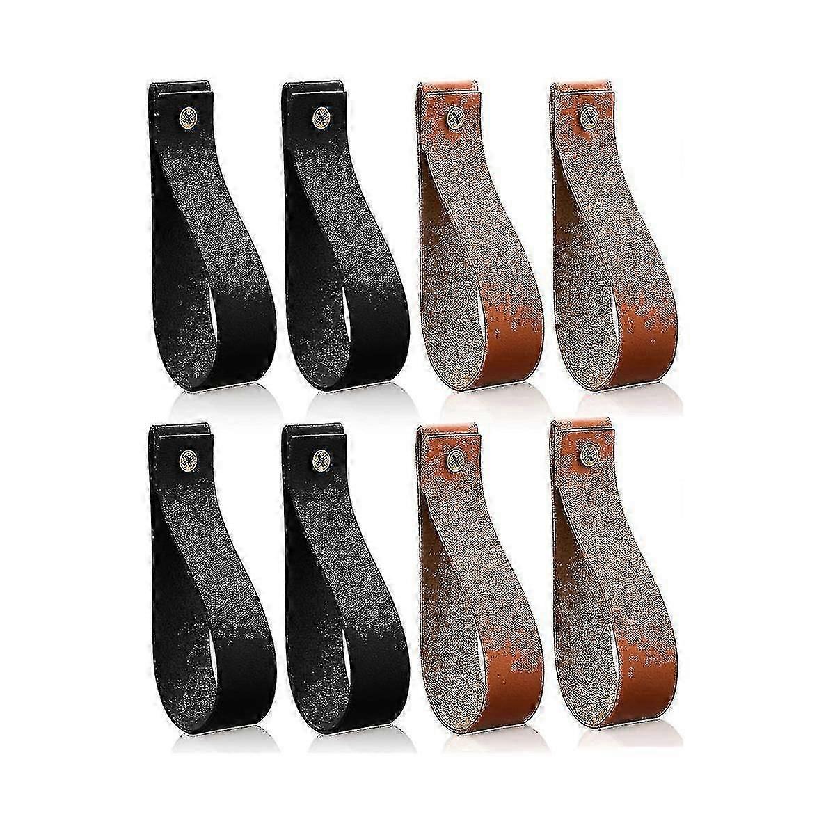 8個のPuレザーウォールフックウォールハンギングストラップPuレザーカーテンロッドホルダータオルホルダーウォル用