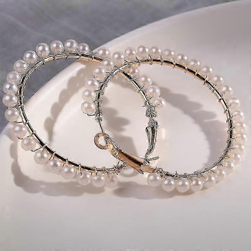 パールイヤリングラージフープパールイヤリングイヤリング50mm