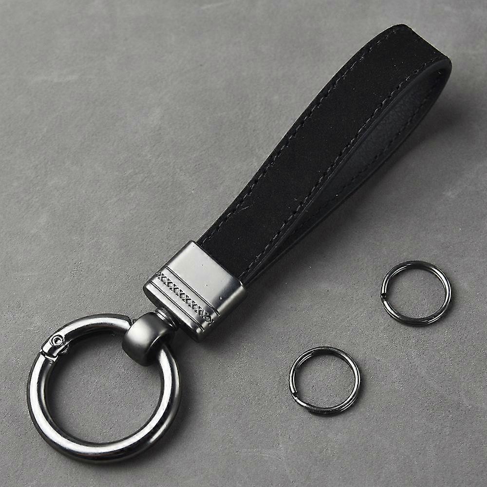 High-end Genuine Leather Keychain Men Women Black Buckle Car Chain Key Gift