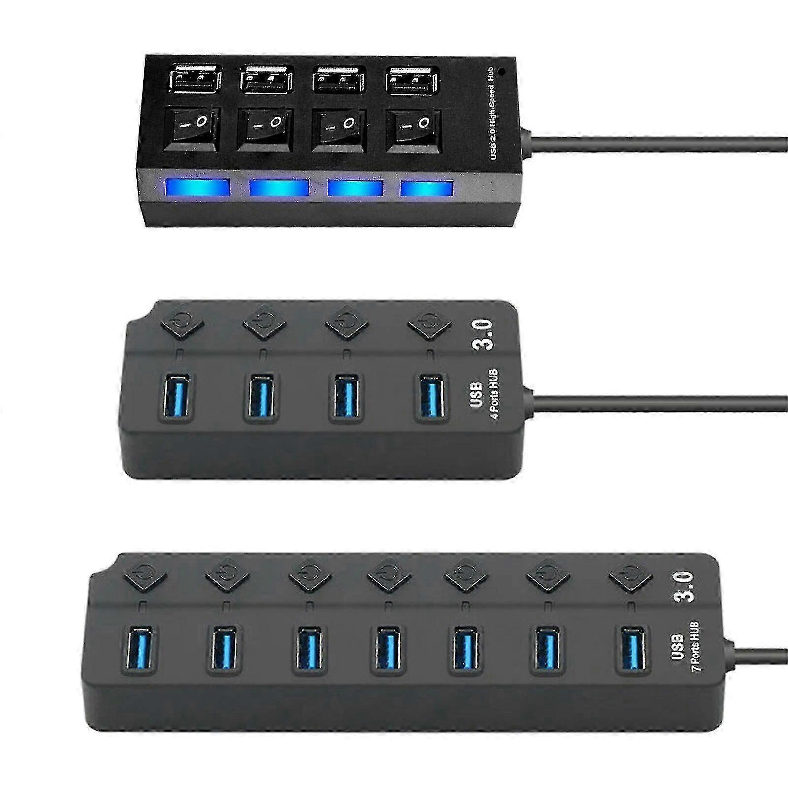 7 Port Powered Usb 3.0 Hub On/off Switches Splitter Ac Adapter Cable Pc Lap16eqn7 Port 3.0