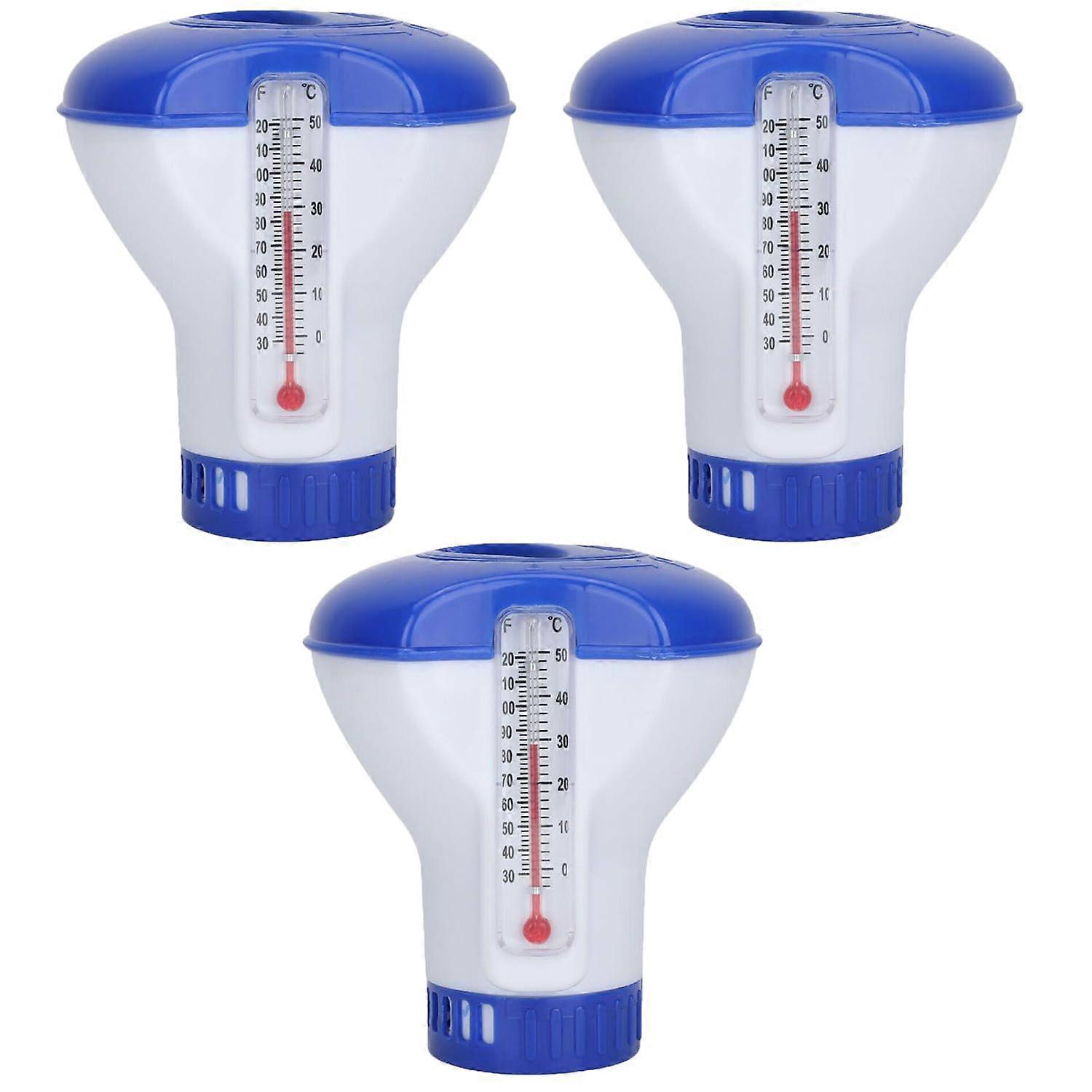 Chlorine Dispenser, Floating Dispenser With Thermometer, Automatic Tablet Dispenser For Indoor And Outdoor Pools 3-Pack