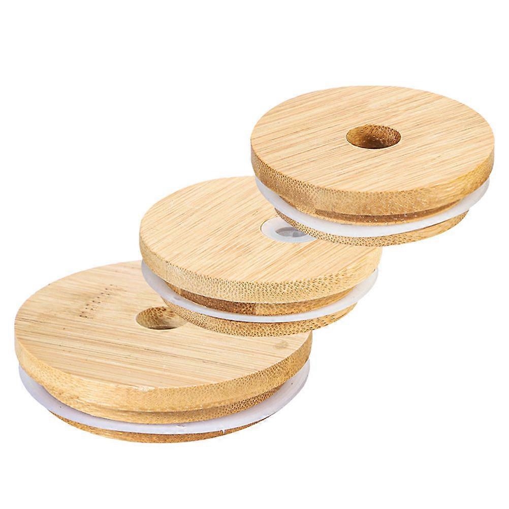 Lid With Straw Hole Wooden Lids for Jars Housewarming present Sealing Simple Design 3Pcs