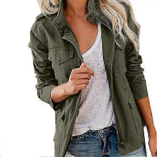 Women Coat Stand Collar Zipper Multiple Pockets Solid Color Long Sleeves Soft Casual Cardigan Pure Color Spring Coat for Daily Wear