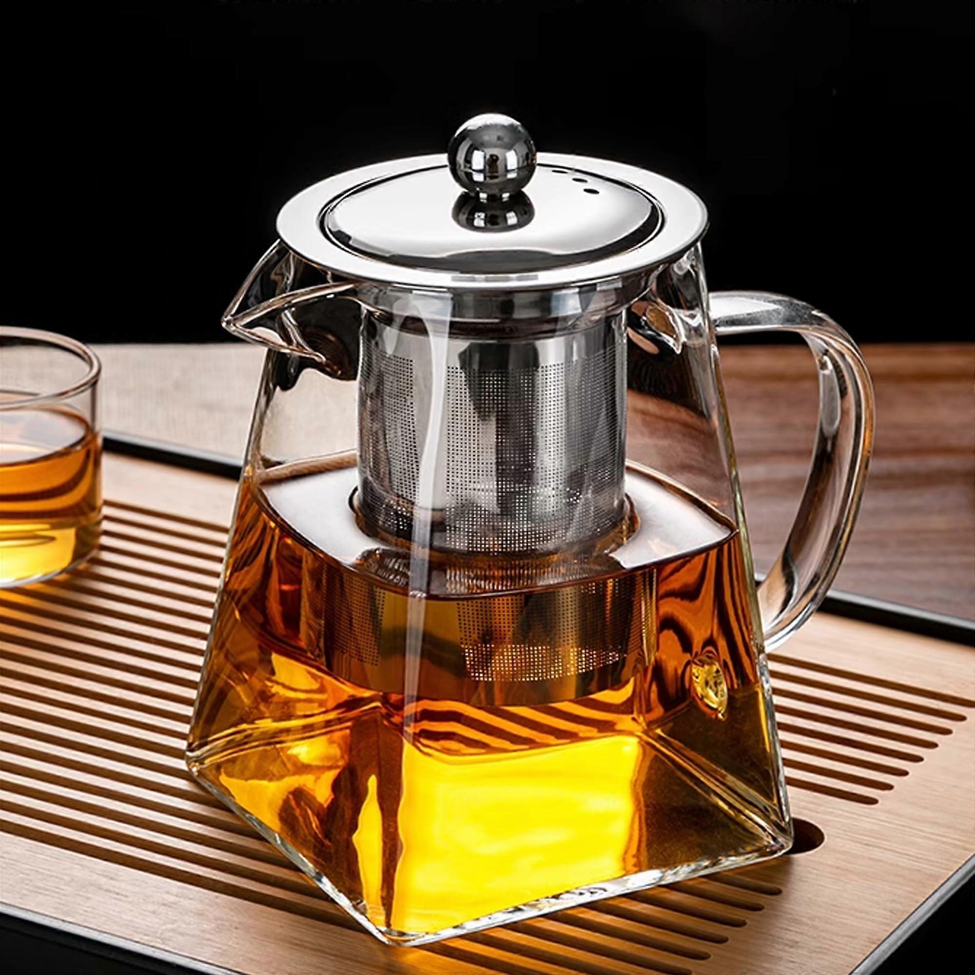 Glass Teapot Square With Stainless Steel Strainer Insert 750 ml Tea Infuser