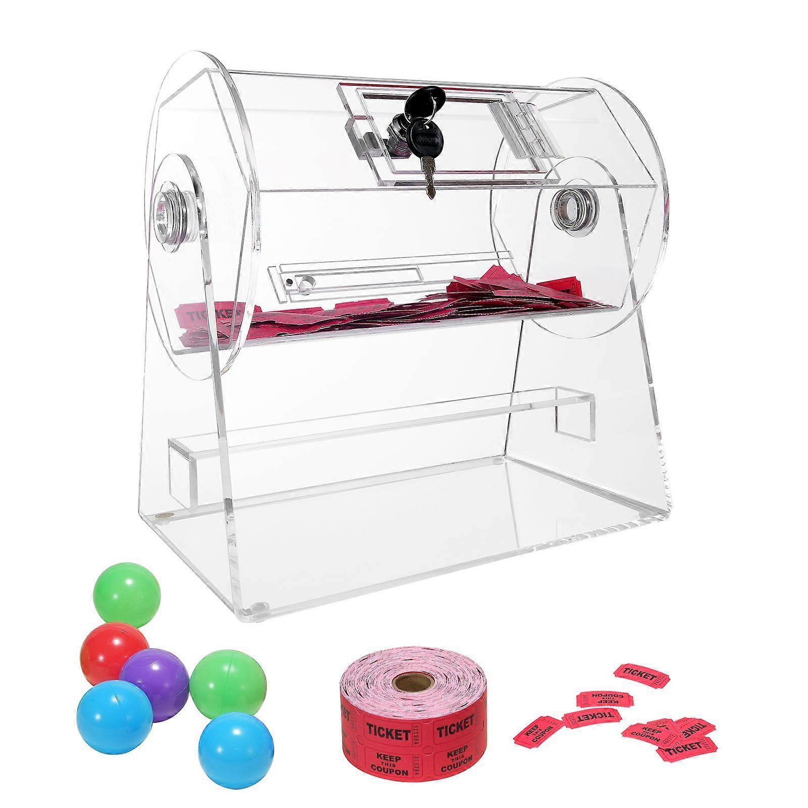 亚克力抽奖鼓，可容纳 2500 张门票或 100 个抽奖球，专业抽奖券旋转笼，带 2 把钥匙