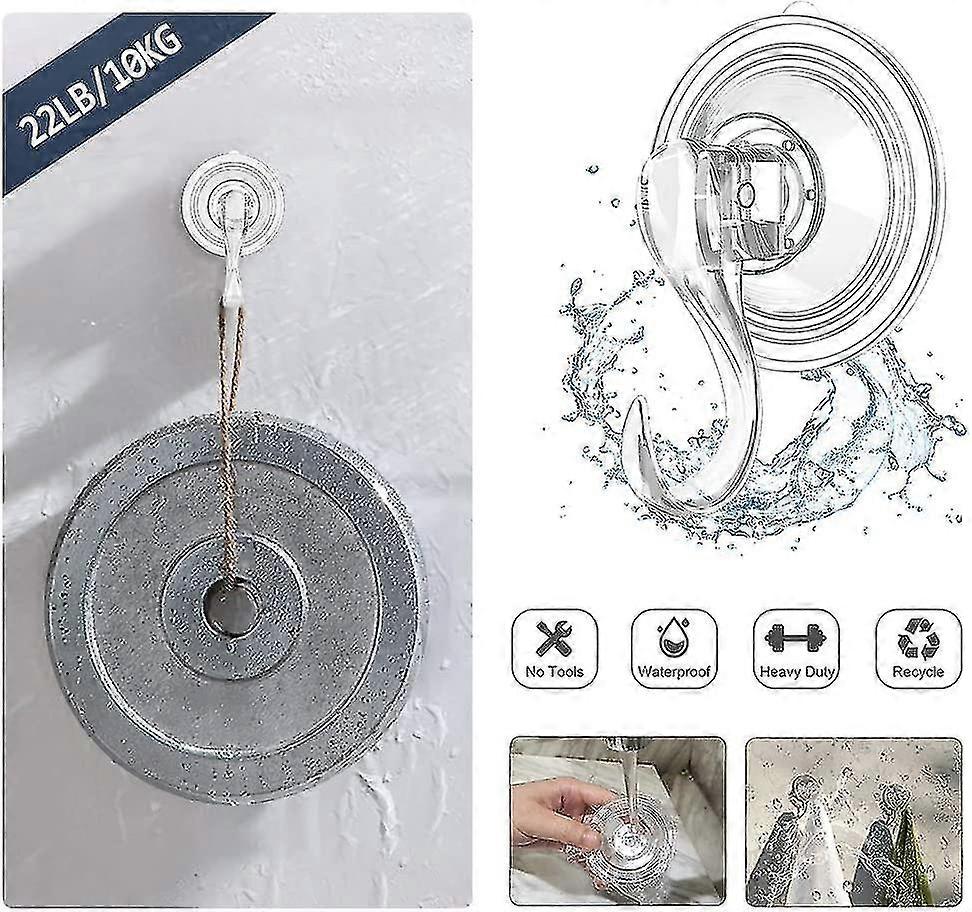 Clear Reusable 22 Lb Window Glass Suction Cup Hooks - 2 Packs