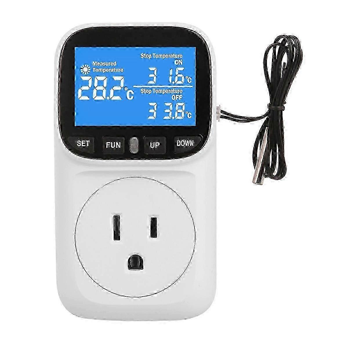 Digital Temperature Controller Socket Outlet Thermostat with -Sensor Probe Heating Cooling Switch B--