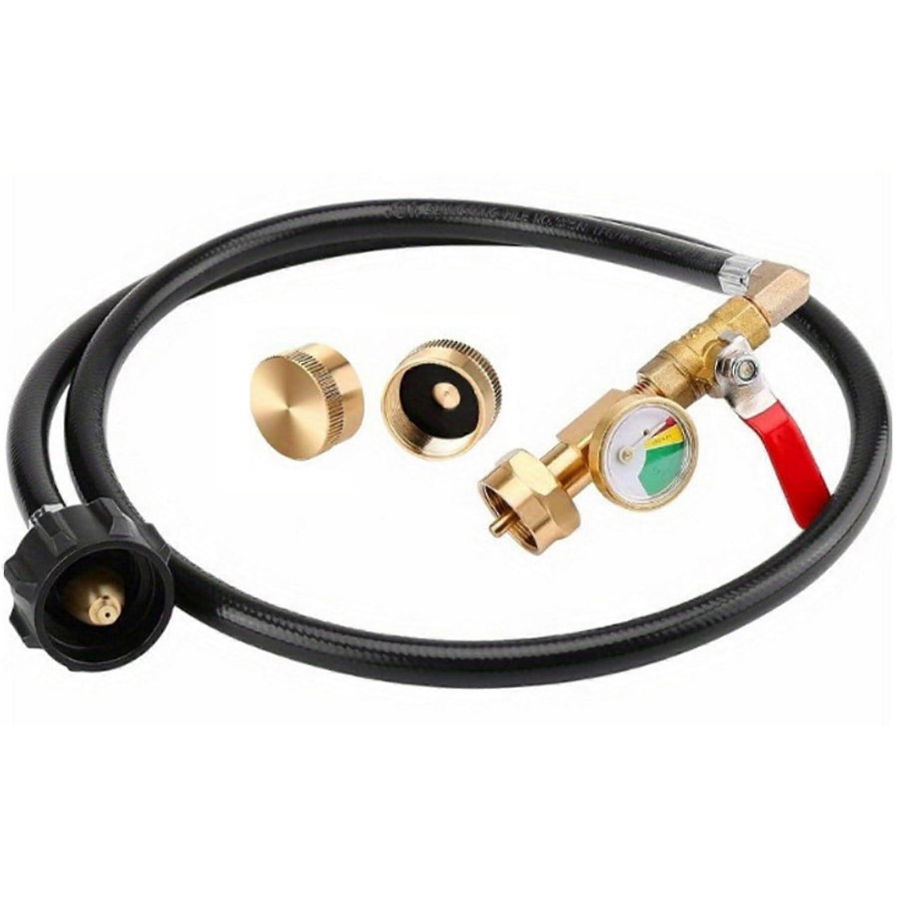 Propane Refill Adapter for 1 Pound Tanks with Fuel Gauge, 4 Foot for BBQ, RV