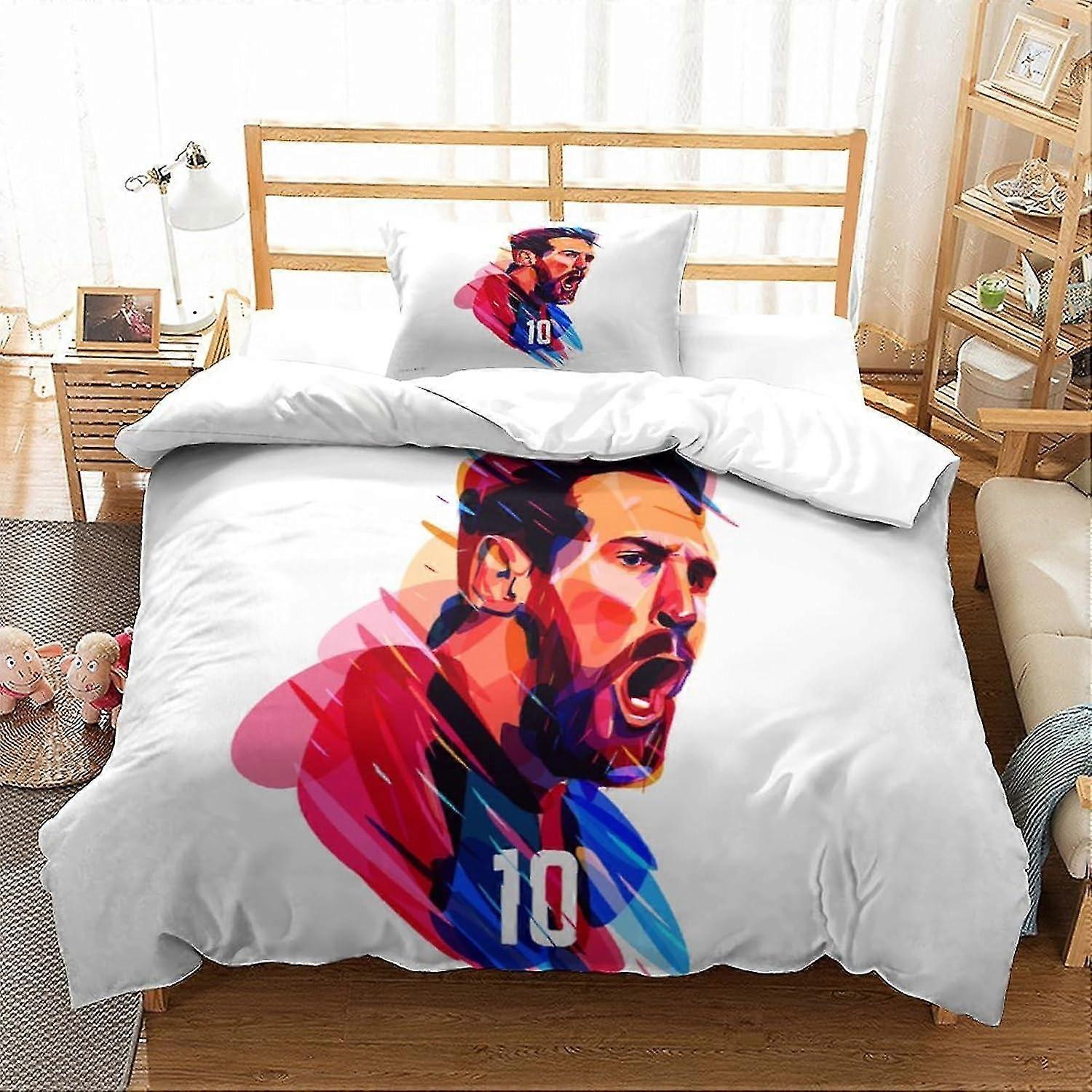 Conjunto de capa de edredom de estrela de futebol 3D Capa de edredom leve com fecho de zíper para crianças adolescentes adultos decoração de cama (2Pcs Single)