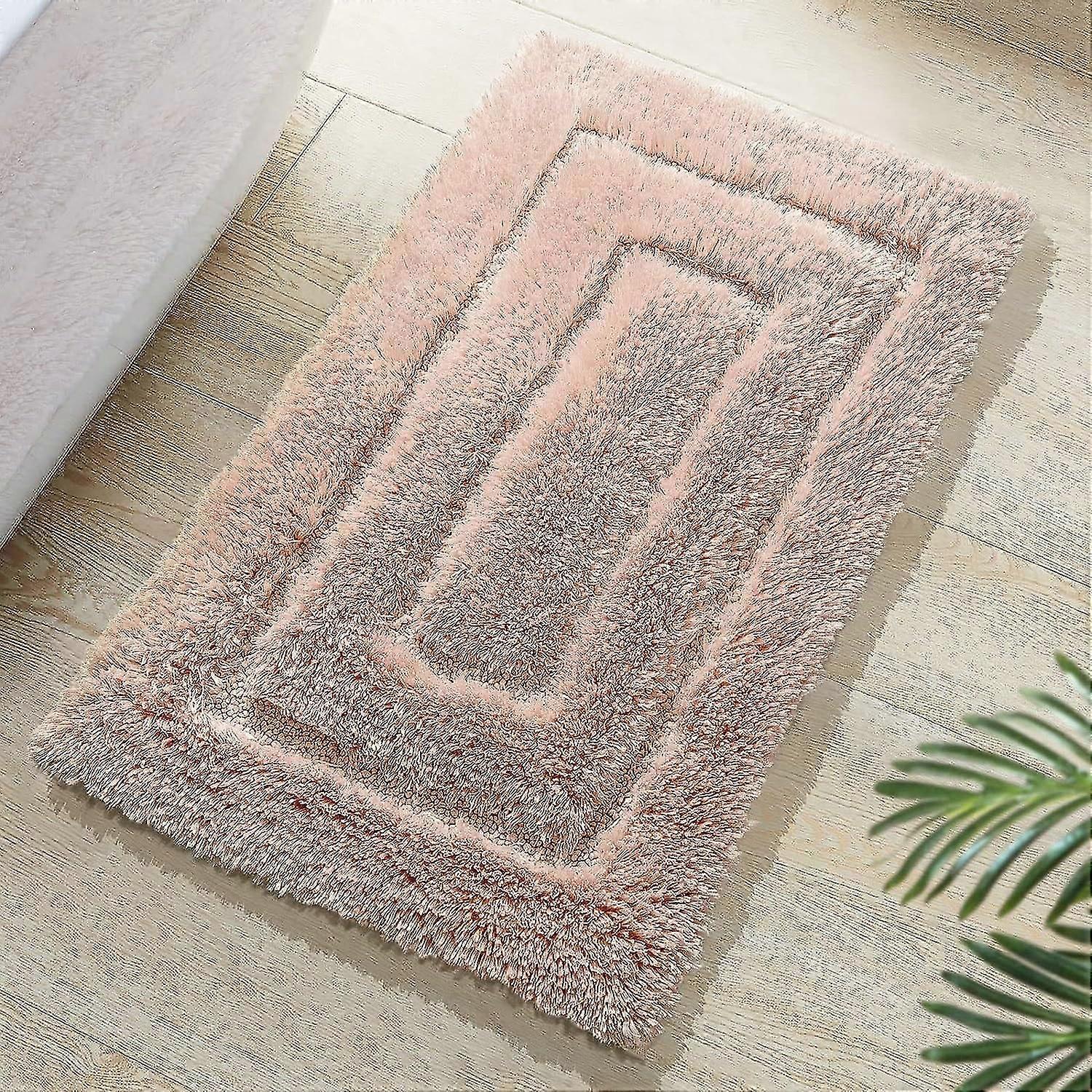 Pink Bathroom Rugs Non Slip Small Bath Mat For Bathroom Coral Pink Bathroom Decor Fluffy Plush Bath Rug Machine Washable Shower Rug Water Absorbent Ca