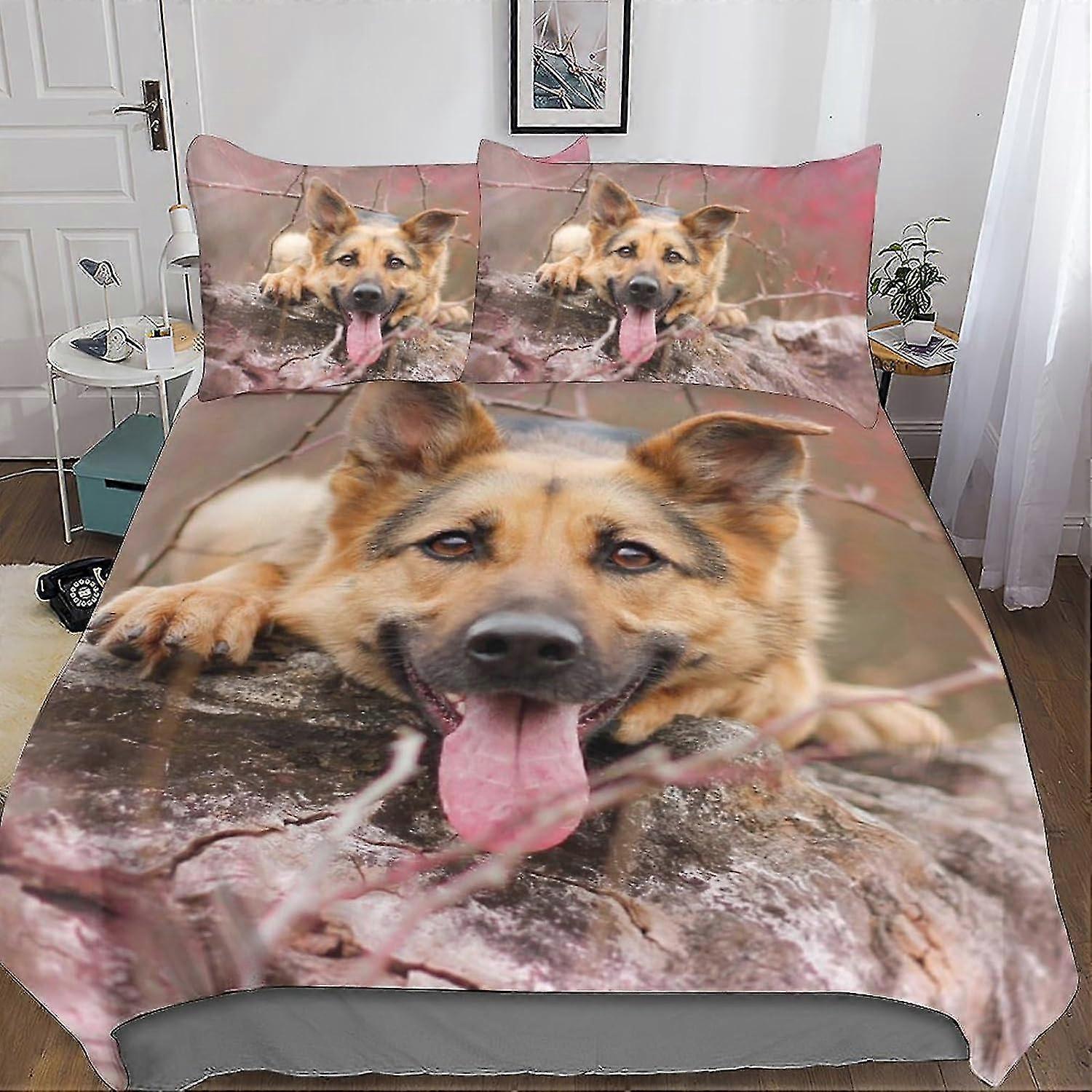 Conjunto de Capa de Edredom de 3 Peças para Crianças e Adolescentes com Cães, Colcha 3D com Fecho de Zíper