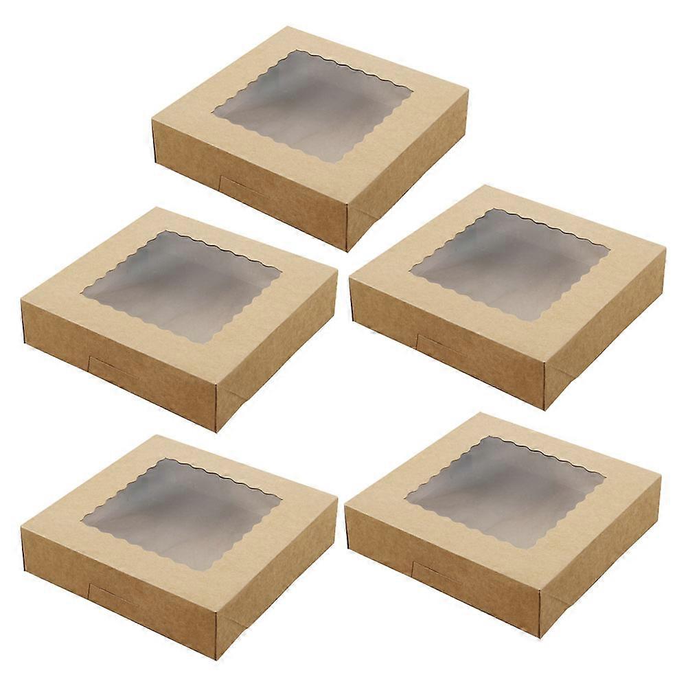 Brown Paper Cake Box with Clear Window for Food Storage and Gift Packing Suitable for Parties 5 Pieces