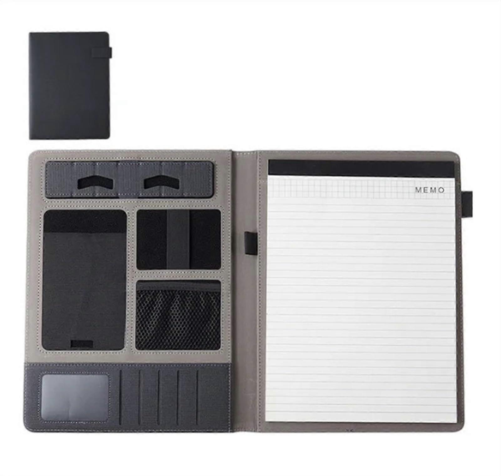 Leather A4 Conference Folder with Zipper Organizer Card Holder (Black) Ref: 4816