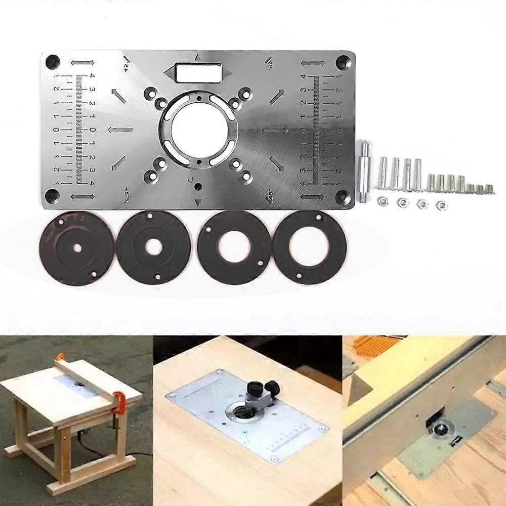 Multifunctional Table Insert Plate Woodworking Benches Aluminium Wood Router Trimmer Models Engraving Machine with 4 Rings Tools