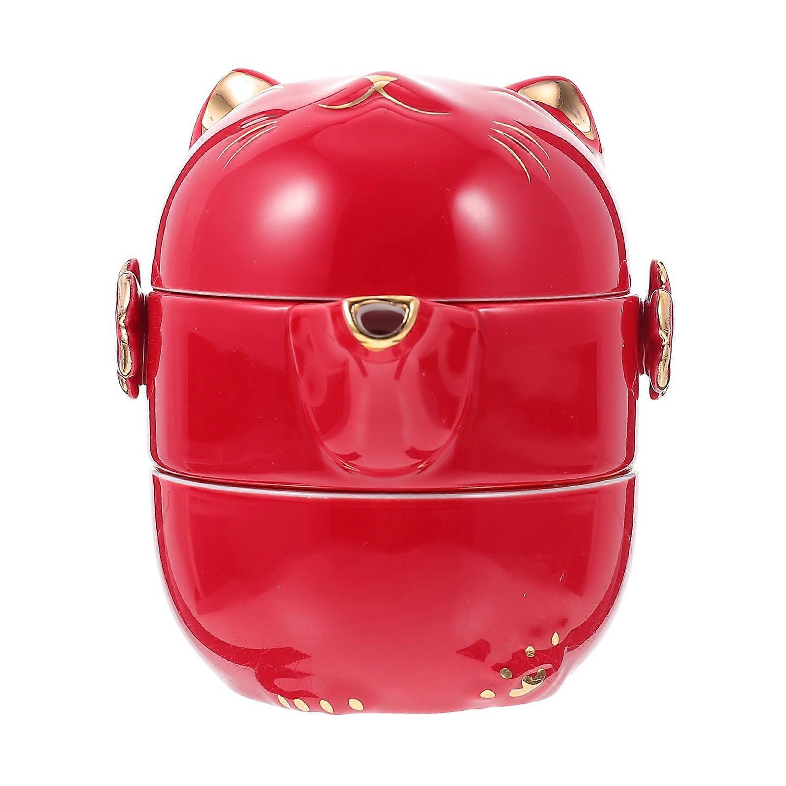 Adorable Fortune Cat Teapot Set in Red Ceramic Color Perfect for Outdoor Use and Travel Lightweight