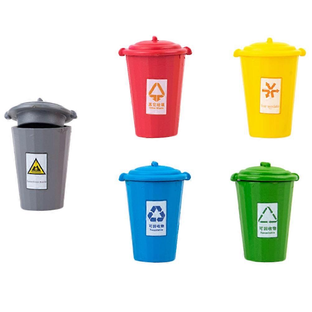 5pcs Mini Trash Can Sand Table Decor for Dollhouse Scenes – Realistic Mini Waste Bins for DIY Projects and Home Decoration