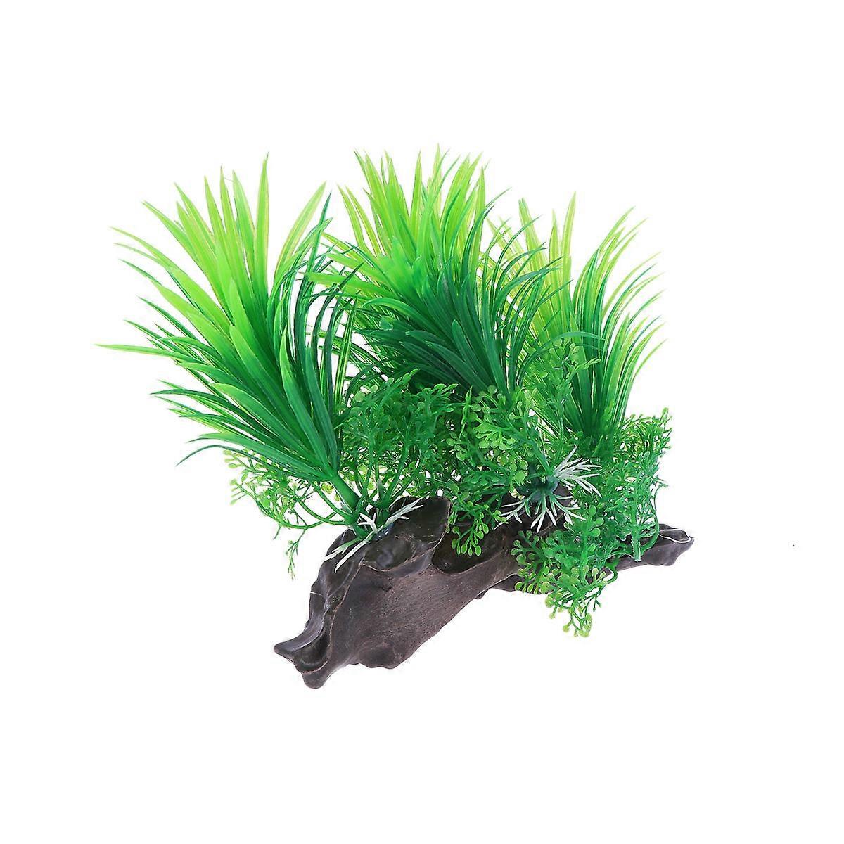 2pcs Green Simulation Plants for Aquarium Fish Tank Feeder Box Decor