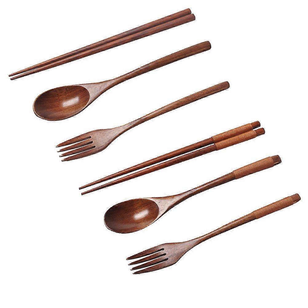 Portable Tableware Set with Wood Cutlery for Home Use Smooth Surface and Firm Grip Brown Color 2 Sets