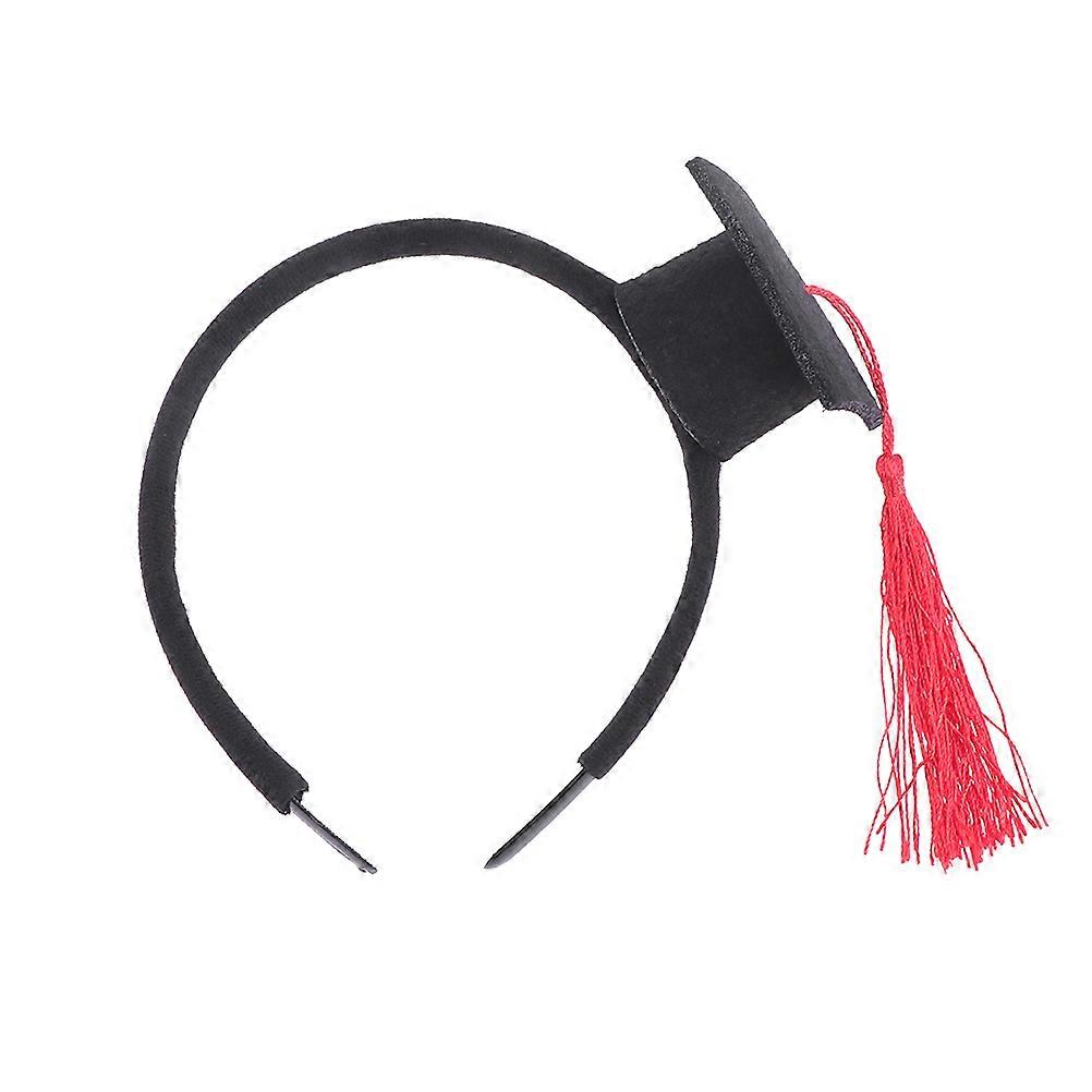 Mini Doctoral Hat Headband Party Favors Black & Red Graduation Head Toppers for Adults, Tear Resistant Fabric Costume Accessory
