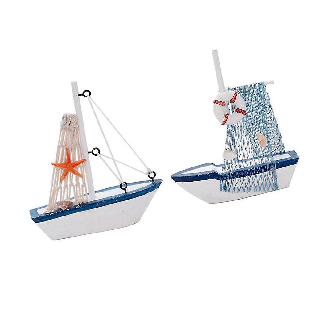 Wooden Sailboat Decoration for Home Table Assorted Color Mediterranean Style 2pcs 5x3.5x2.8in