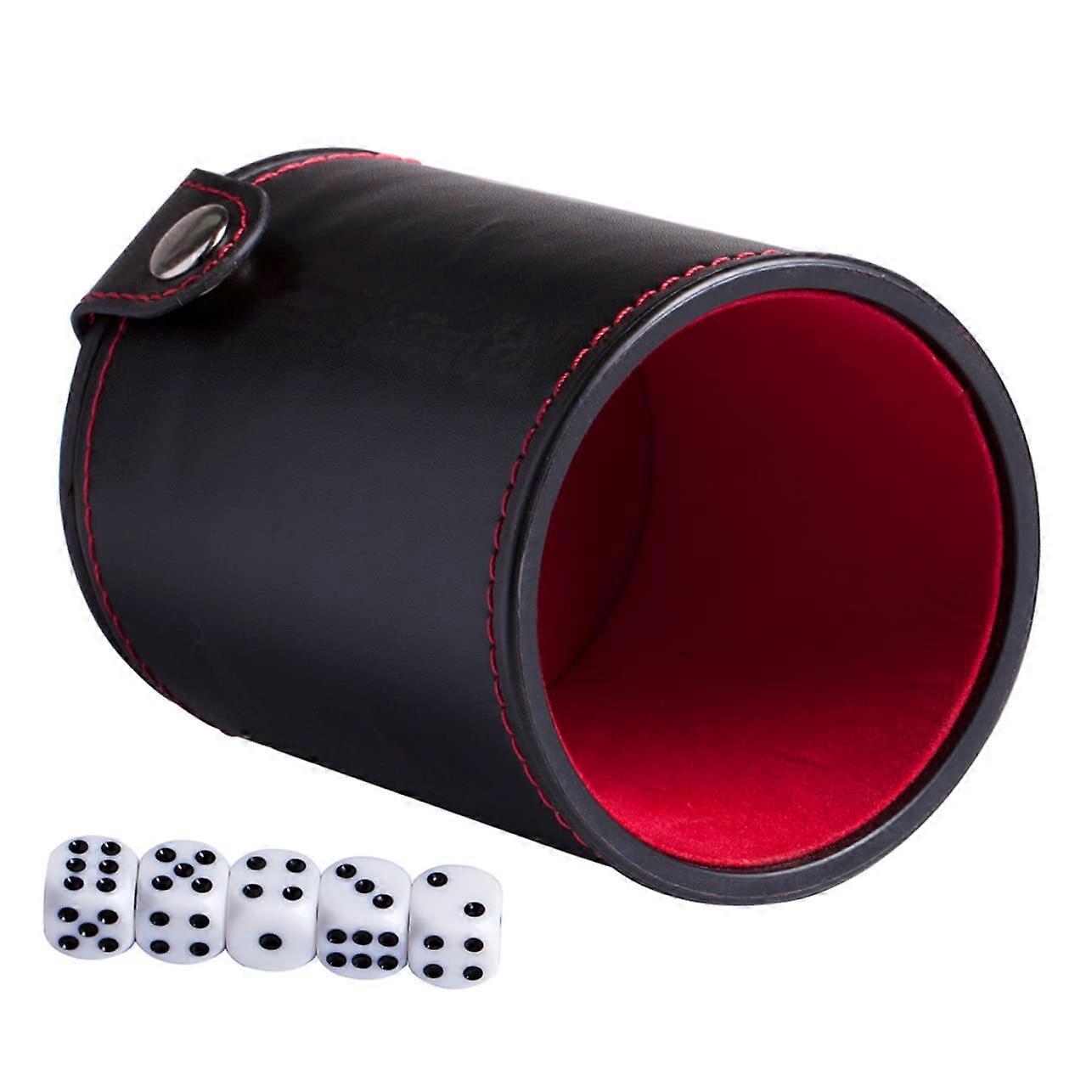 Dice Cup Set with Storage Compartment, Vintage PU Leather Dice Holder, Game Accessories for Farkle and Tabletop Dice Games