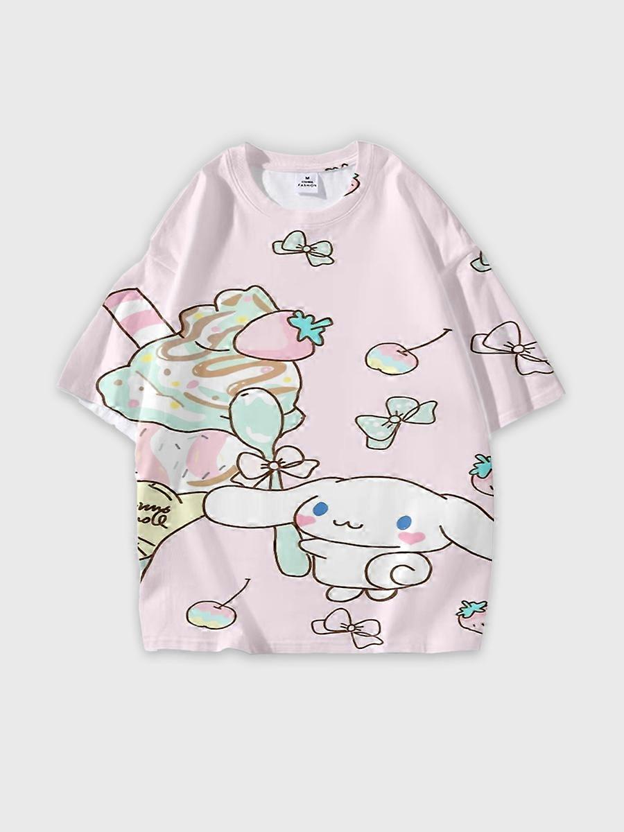 T-shirt round neck Cartoon Pattern loose short sleeve E2328