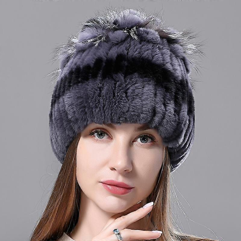fluffy Winter Real Fur Hat Natural Rex Rabbit Fur Warm Cap Ladies Knitted 100% Geunine Fur Hats