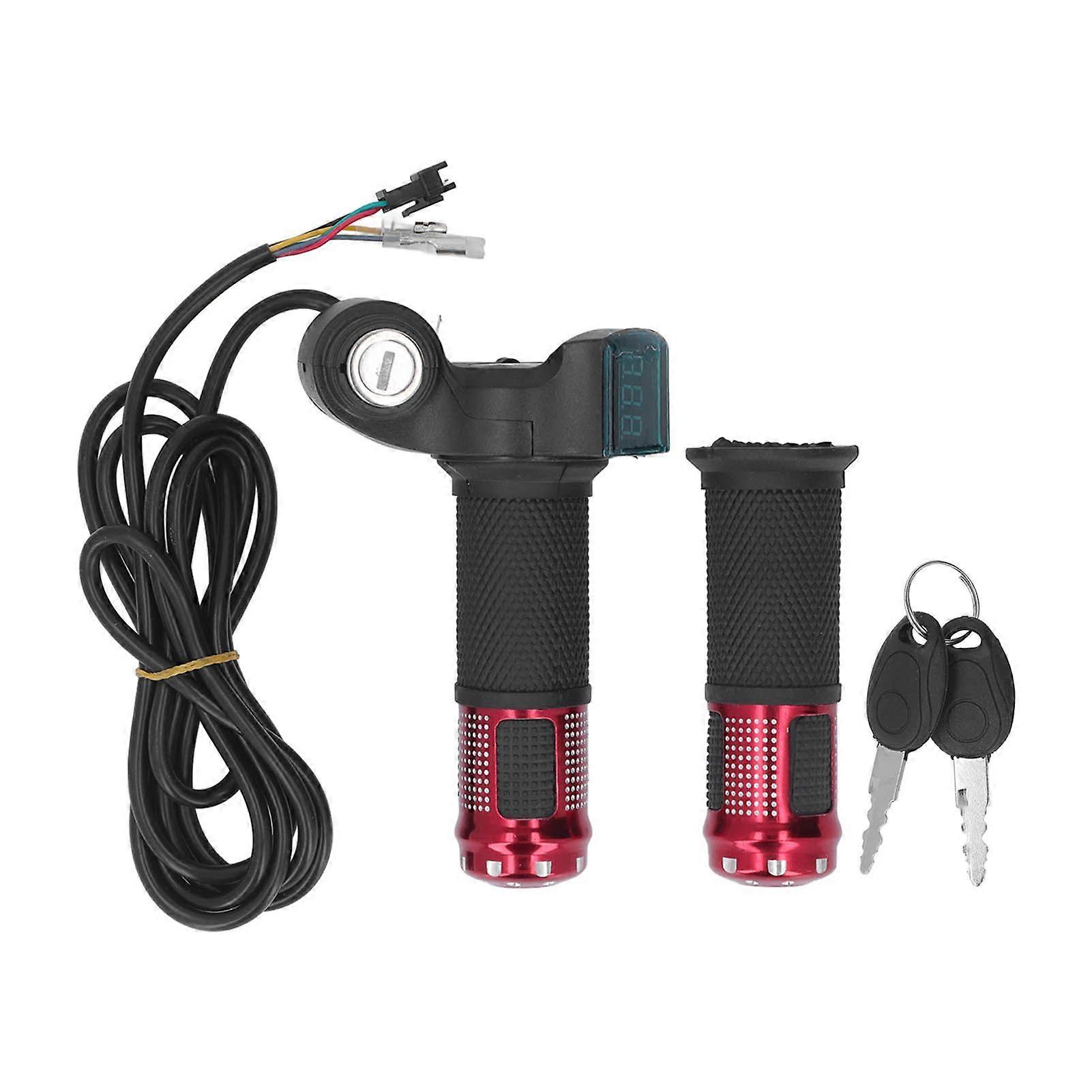 1Pair 10 Inch Electric Scooter Throttle Grip Handlebar Twist Throttle Grip with LCD Display Power Key Locker for Electric Bike Bicycle Red
