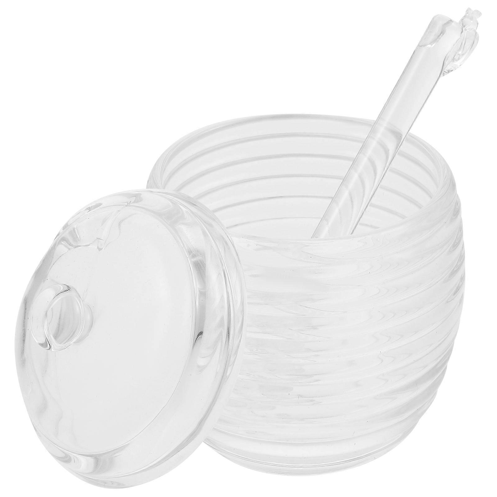 1 Set Lidded Glass Honey Pot with Stirring Bar – Transparent Honey Dispenser for Kitchen, Bee Container for Storing and Candy, Easy Control