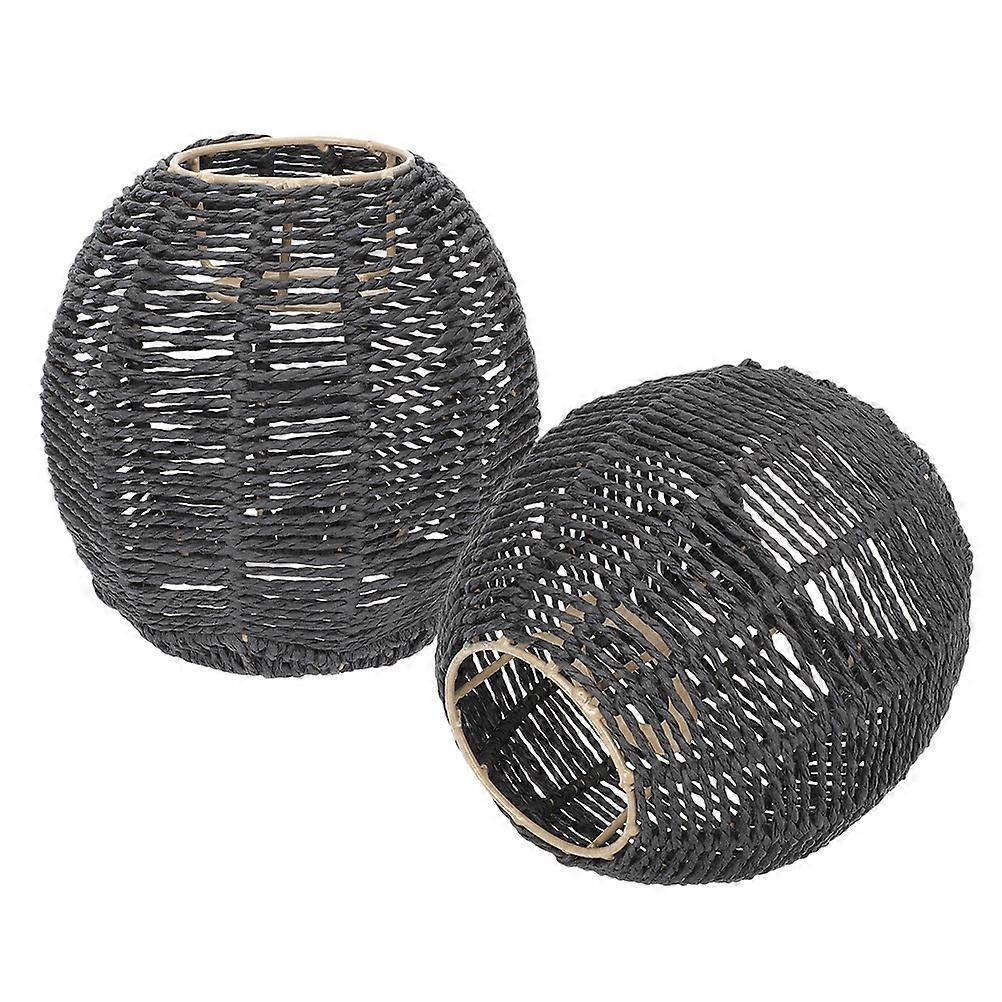 2Pcs Black Artificial Rattan Lampshade for Decor Simple Elegant Design with Iron and Paper Rope 6.7