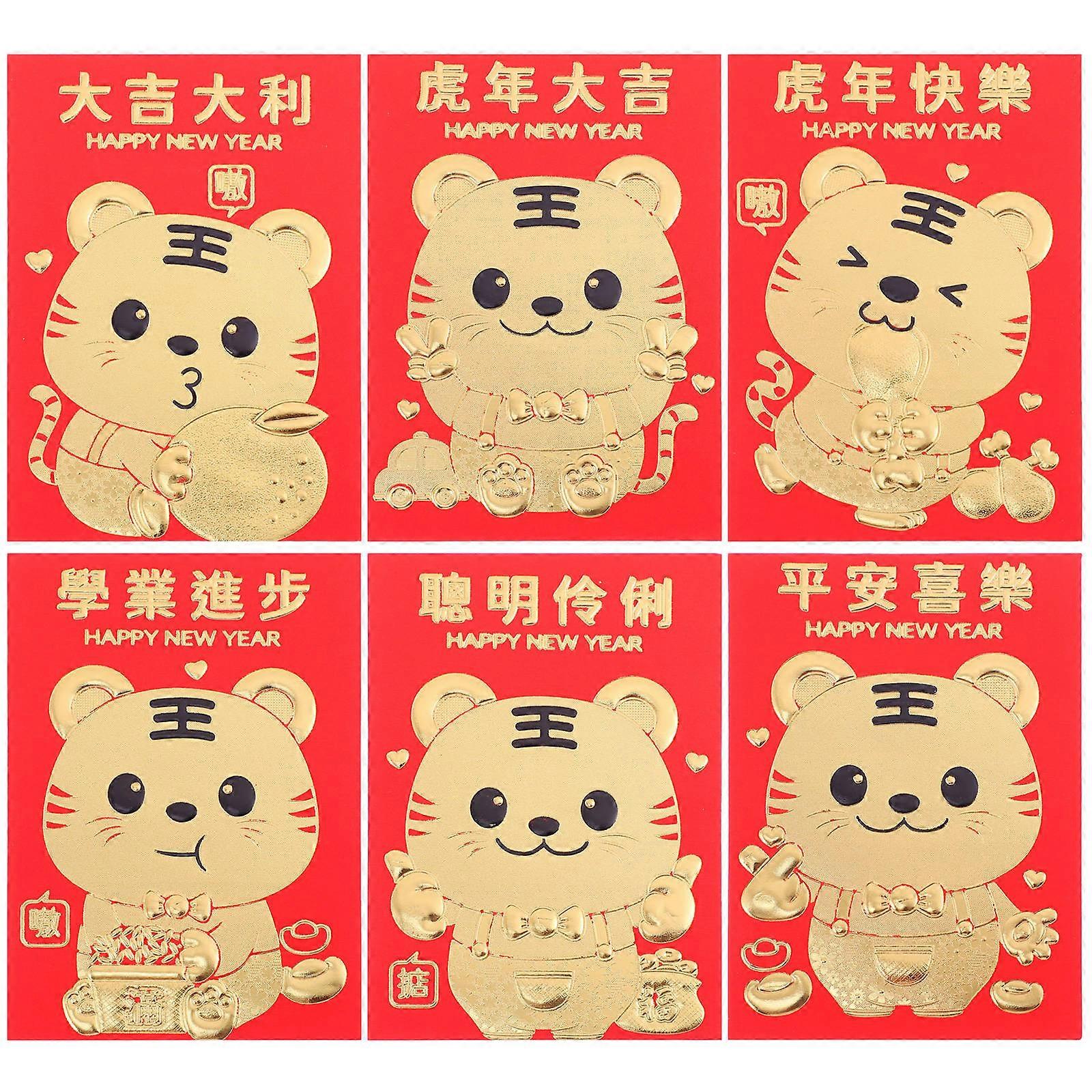 Chinese New Year Red Envelopes with Tiger Patterns Design Assorted Color for Gifts and Decorations