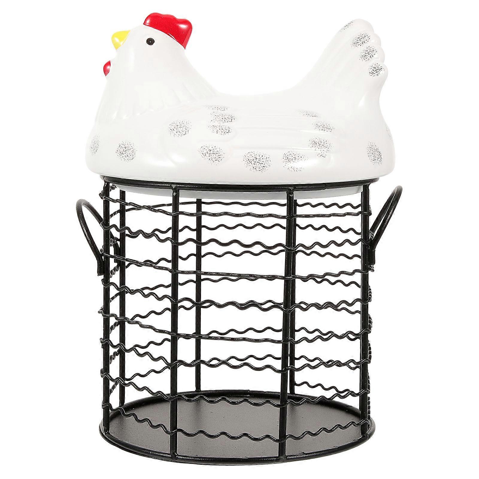 Rustic Farmhouse Egg Container Iron Egg Basket Home Use Black Color Creative Hen Shaped Lid 1Pack