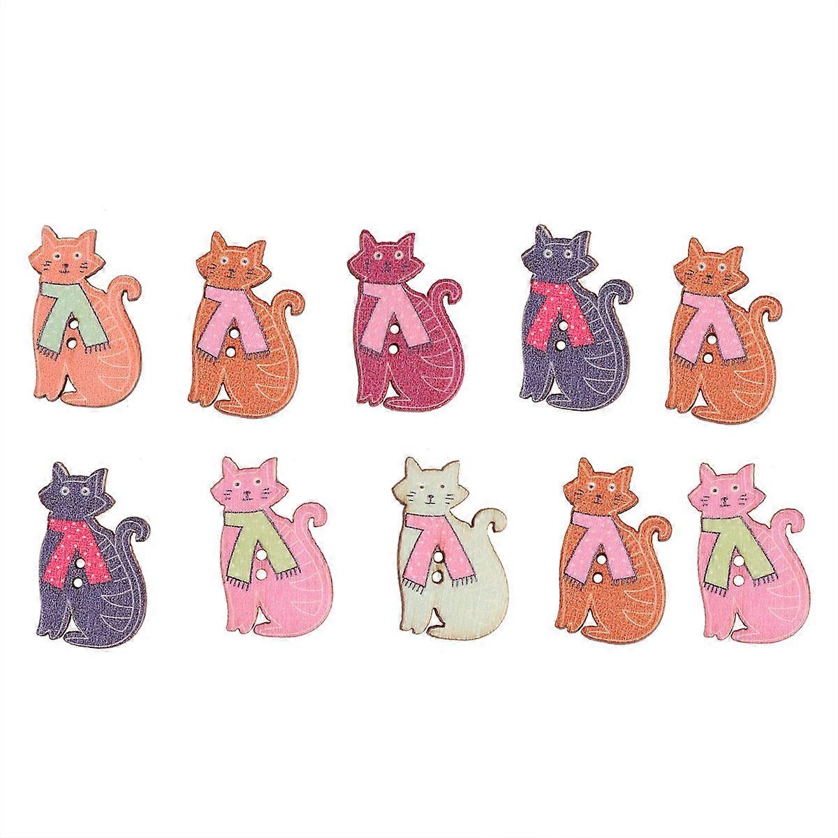 Assorted Color Plastic Cat Buttons for DIY Crafting with Smooth Finish and 50 Pieces